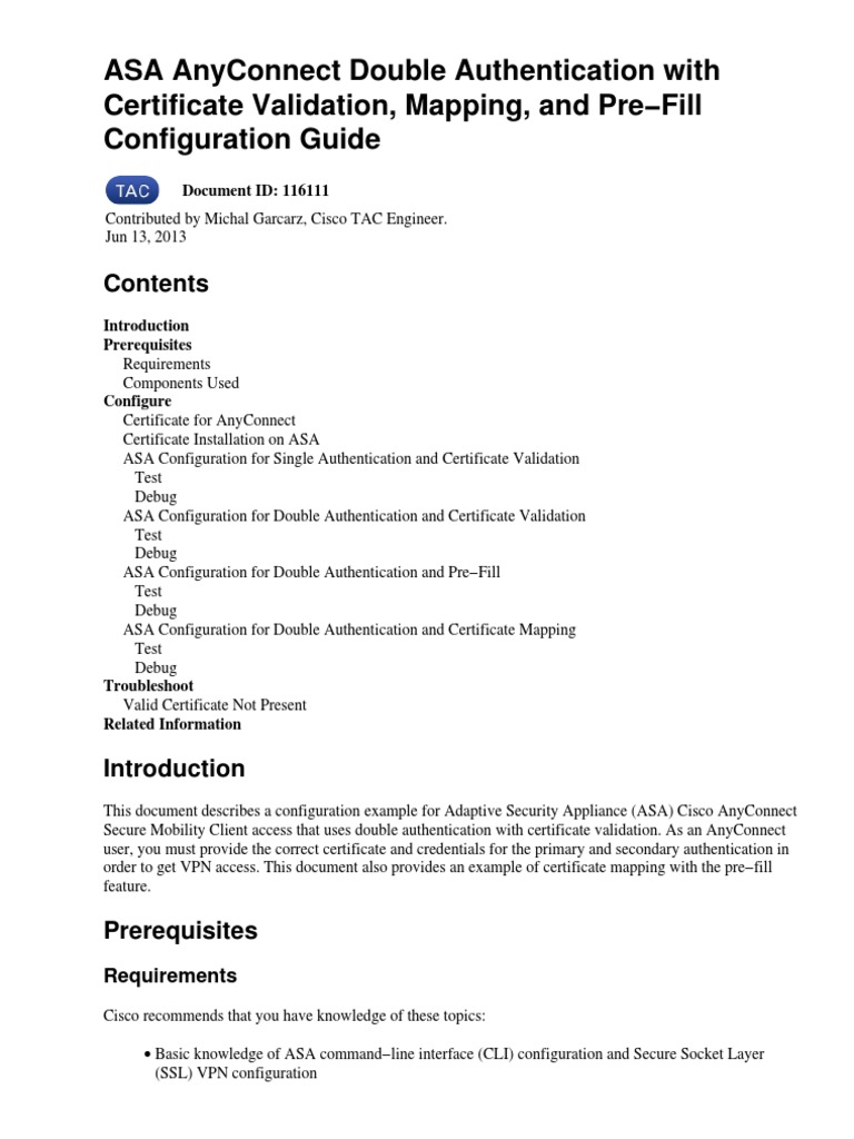 ASA AnyConnect Double Authentication Guide | PDF | Public Key Certificate |  Transport Layer Security
