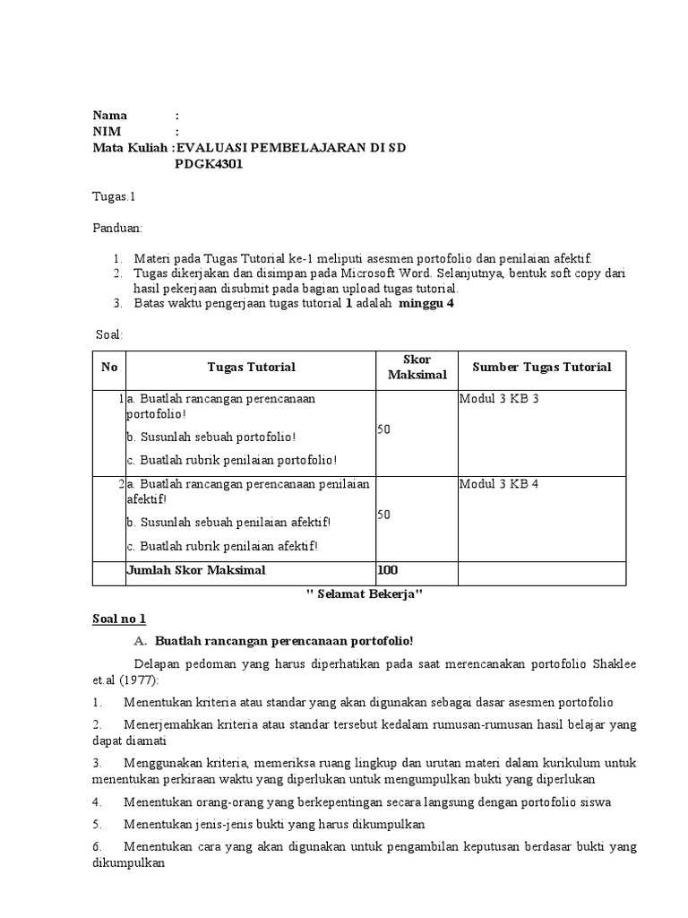Tugas 1 Evaluasi Pembelajaran