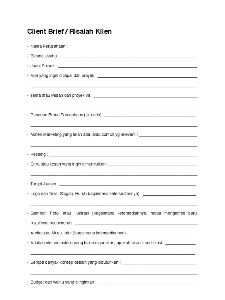 Contoh Client Brief untuk Proyek Desain | PDF