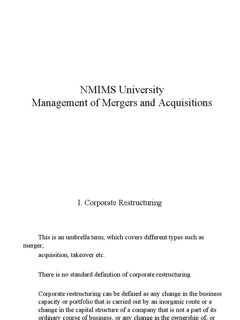 NMIMS M & A Presentation.1 | PDF | Mergers And Acquisitions | Takeover