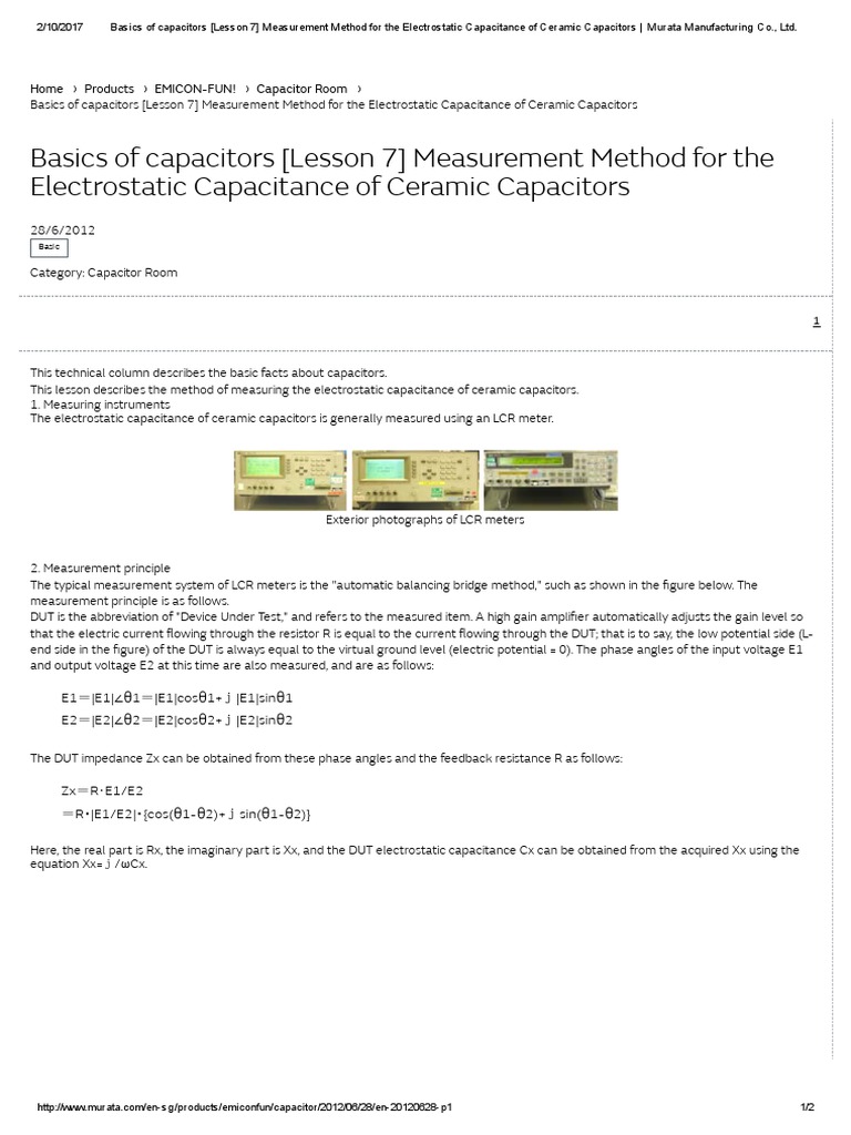 Basics of Capacitors (Lesson 7) Measurement Method For The