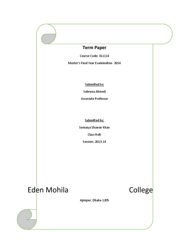 Eden Mohila College Term Paper Submission | PDF