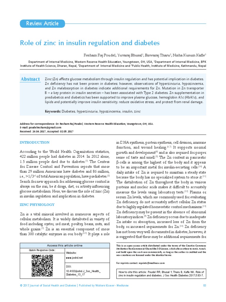 Role of Zinc in Insulin Regulation and Diabetes | PDF | Insulin | Zinc