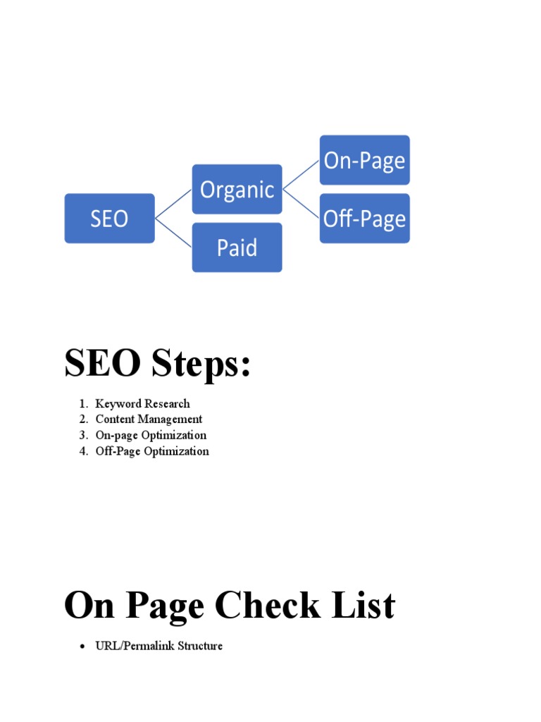 SEO Steps:: Organic On-Page Off-Page Paid | PDF