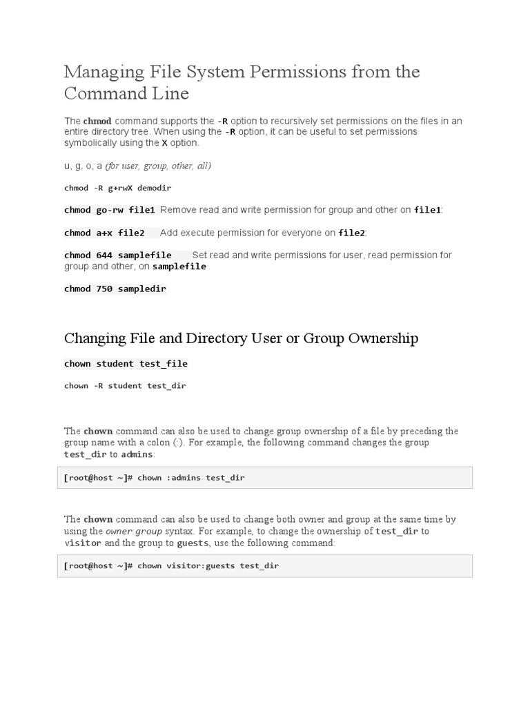 Managing File System Permissions From The Command Line Changing File And Directory User Or Group Ownership