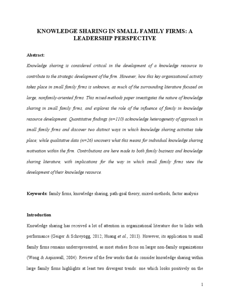Knowledge Sharing in Small Family Firms: A Leadership Perspective | PDF ...