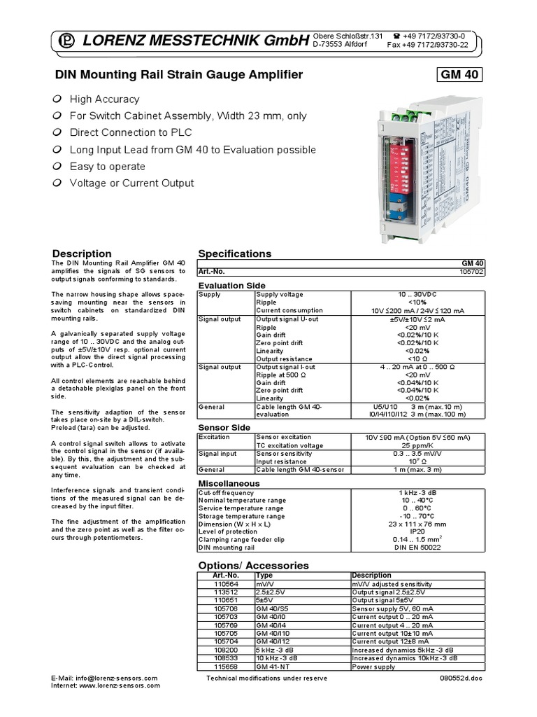 Lorenz Messtechnik GMBH: DIN Mounting Rail Strain Gauge