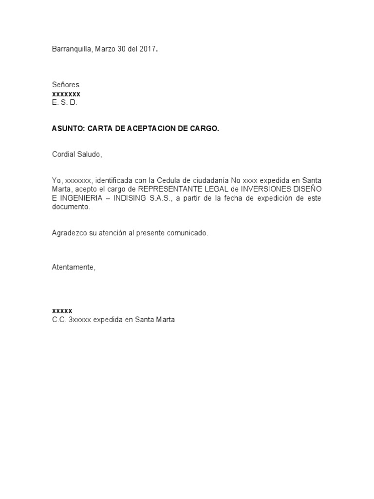 Carta Aceptacion Cargo Gerente | PDF