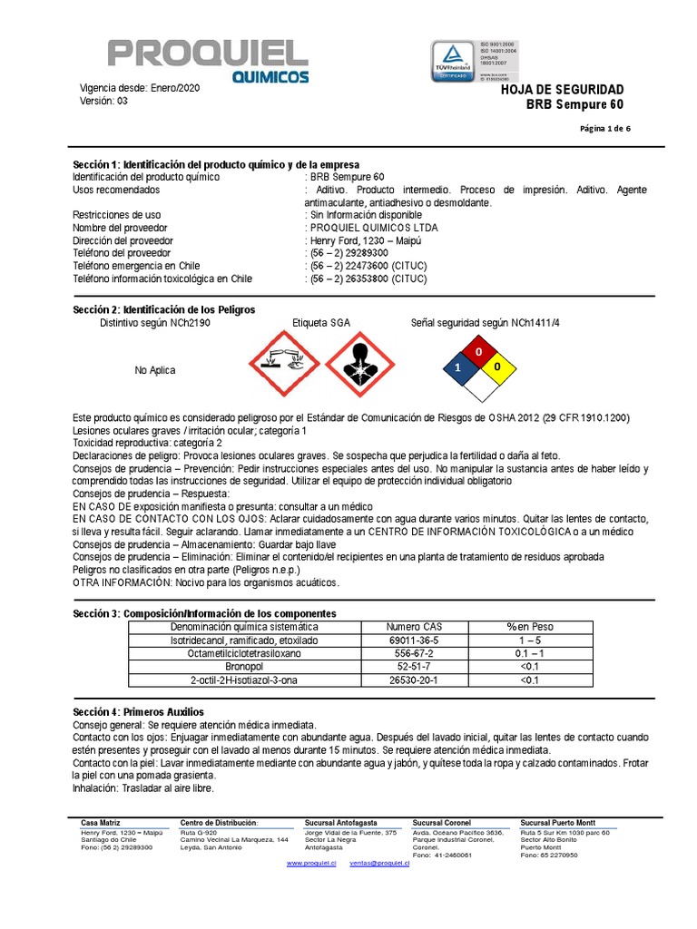 Hoja de Seguridad BRB Sempure 60 | PDF | Celsius | Formaldehído