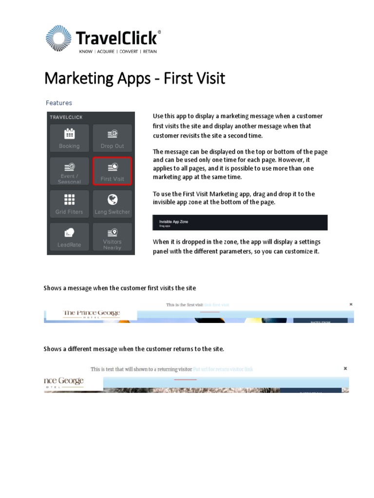 First Visit Marketing App Features | PDF | Software | Computing