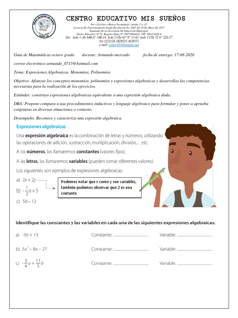 Taller de Expresiones Algebraicas 8º | PDF | Fórmula | Álgebra