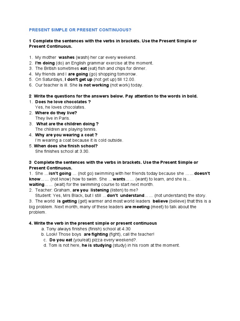 Present Simple and Continuous | PDF