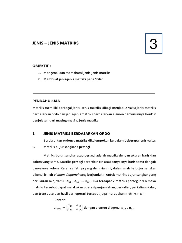 Jenis-Jenis Matriks dan Contohnya | PDF | Metode & Bahan Ajar | Sains ...