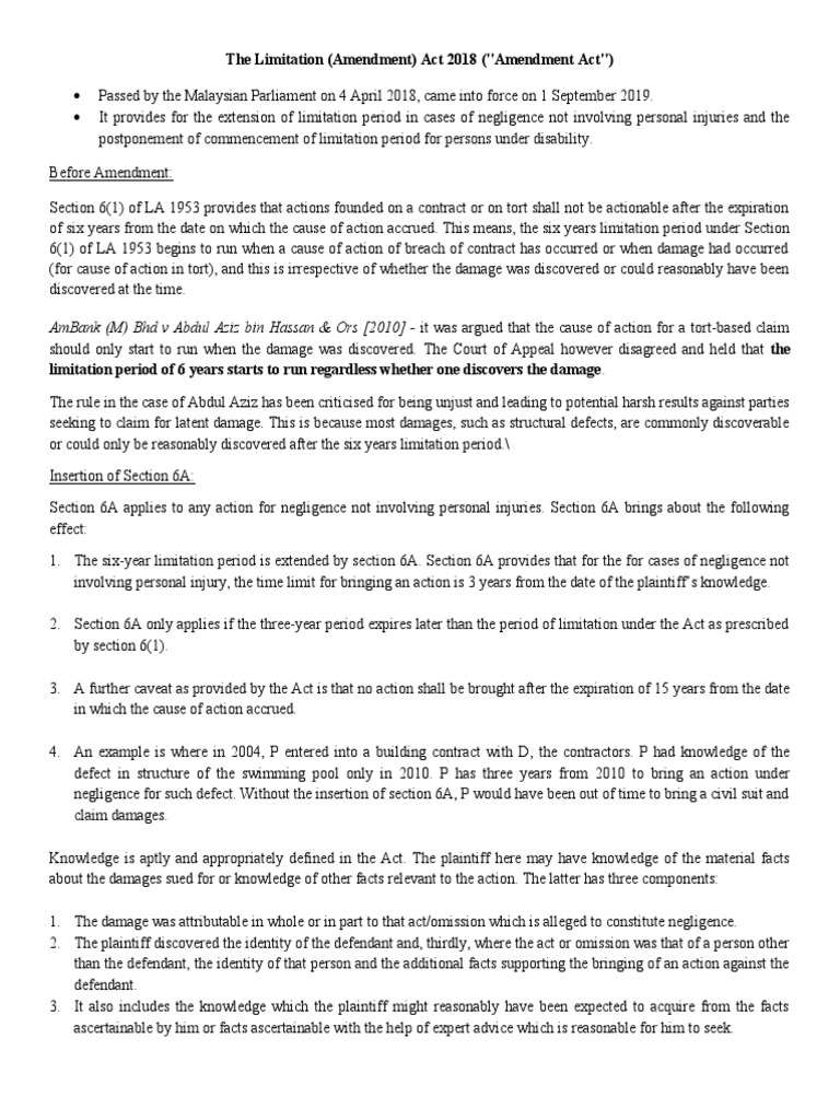 The Limitation PDF Statute Of Limitations Damages