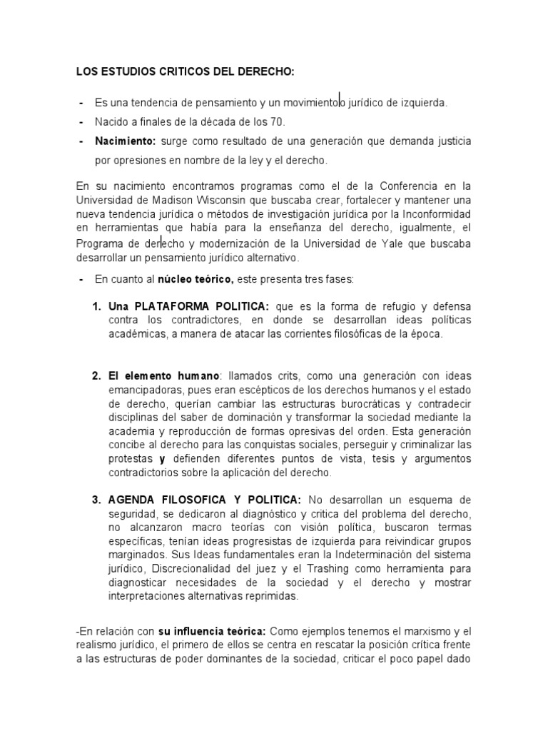 Estudios Críticos del Derecho: Orígenes y Teoría | PDF | Política del ...