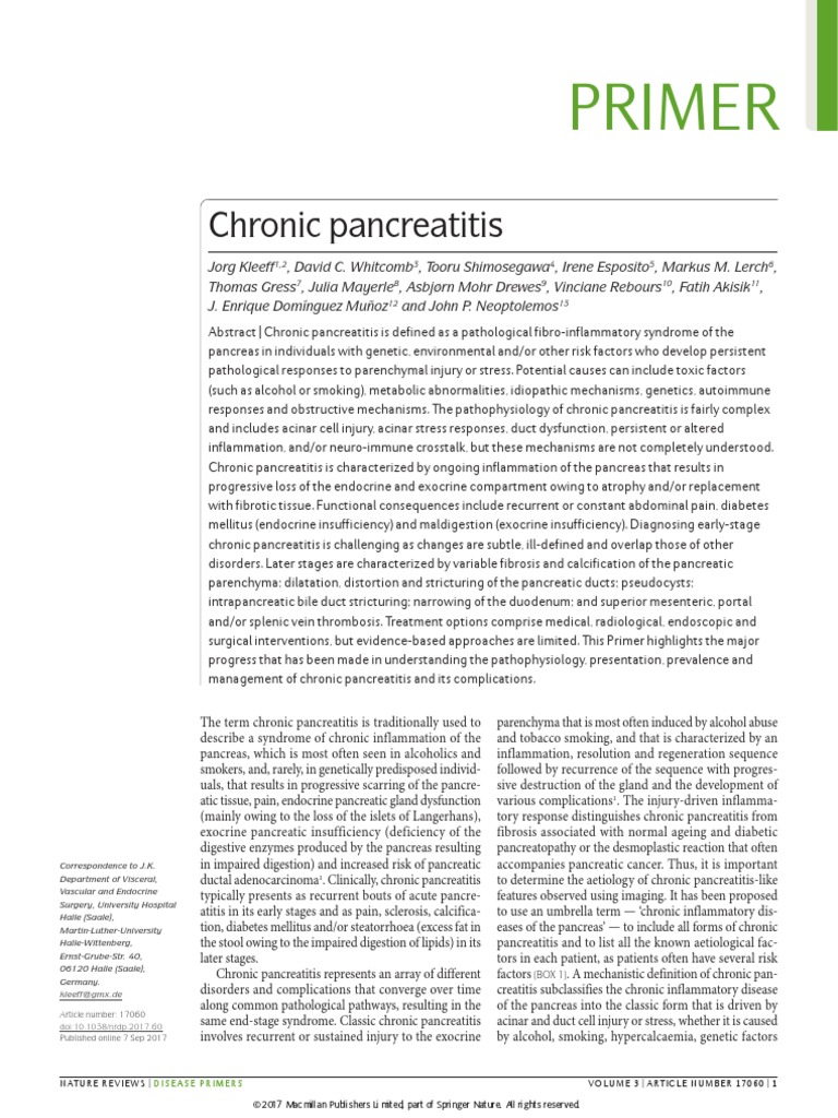 Primer: Chronic Pancreatitis | PDF | Pancreas | Organ (Anatomy)