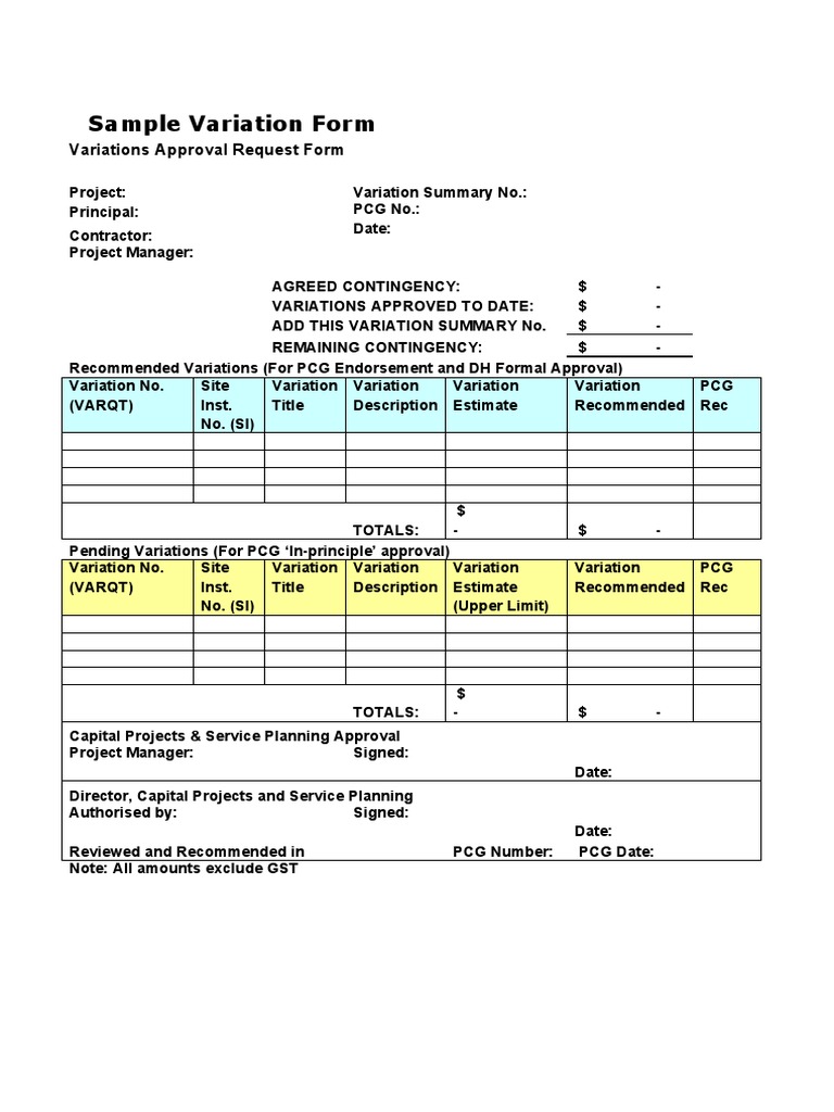 Project Variation Approval Form | PDF