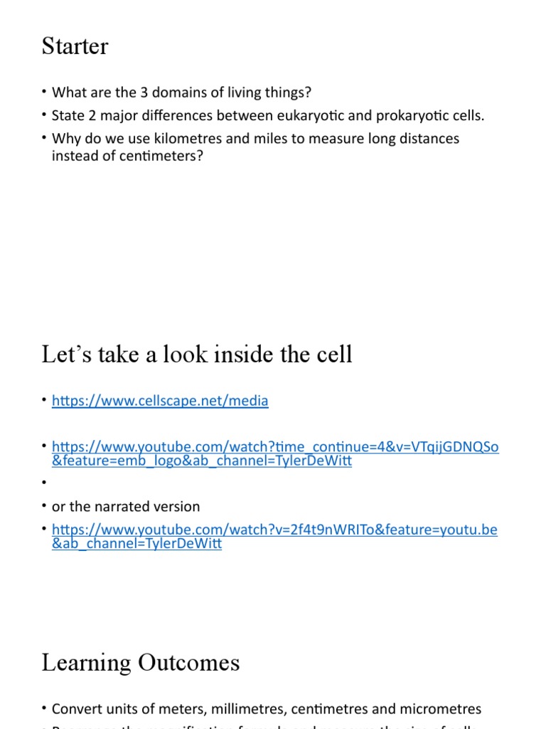 An Introduction to Cell Biology Comparing Cell Sizes, Calculating