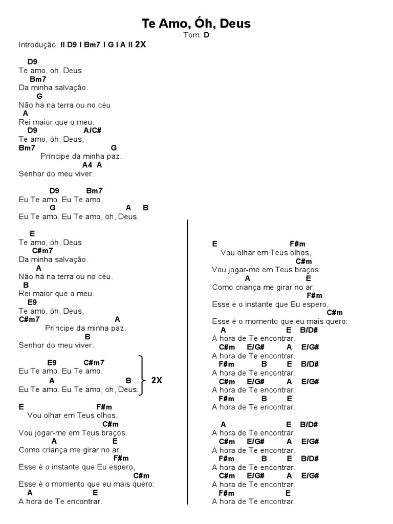 Te Amo, Óh, Deus CIFRA PDF Religião e crença