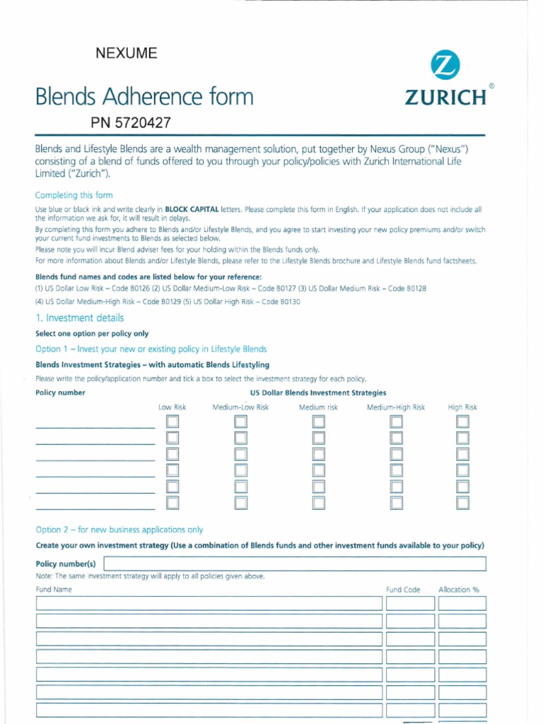 Blends Adherence Form PDF Life Insurance Insurance