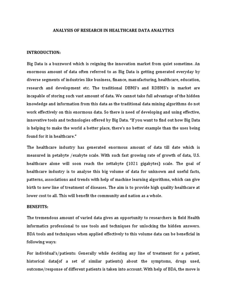 Analysis of Research in Healthcare Data Analytics - Sathyabama | PDF ...
