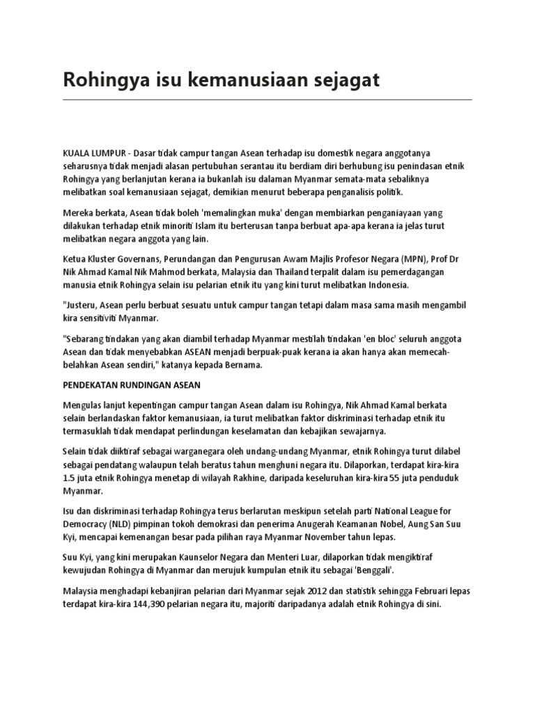 Rohingya Isu Kemanusiaan Sejagat Pendekatan Rundingan Asean Pdf