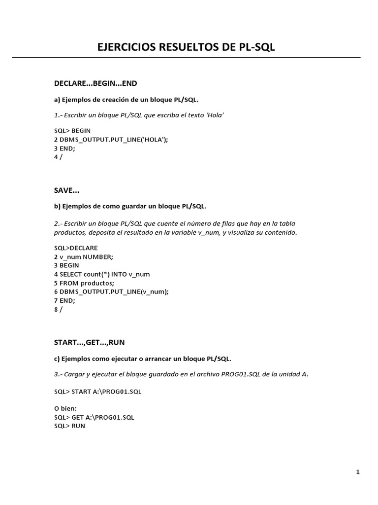 Ejercicios Prácticos de PL/SQL | PDF | SQL | Programación de computadoras