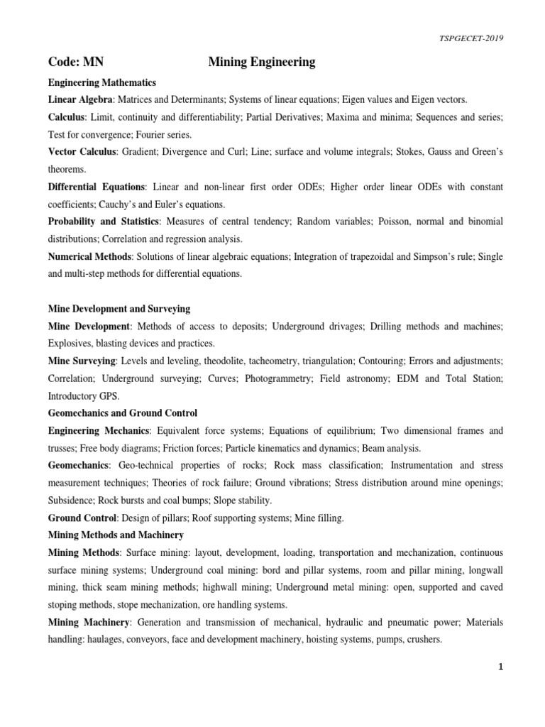 TSPGECET-2019 Mining Engineering Topics | PDF | Mining | Ordinary ...