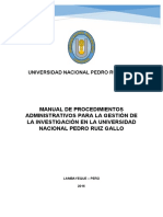 Manual de Procedimientos Administrativos para La Gestión de La Investigación en La Universidad Nacional Pedro Ruiz Gallo