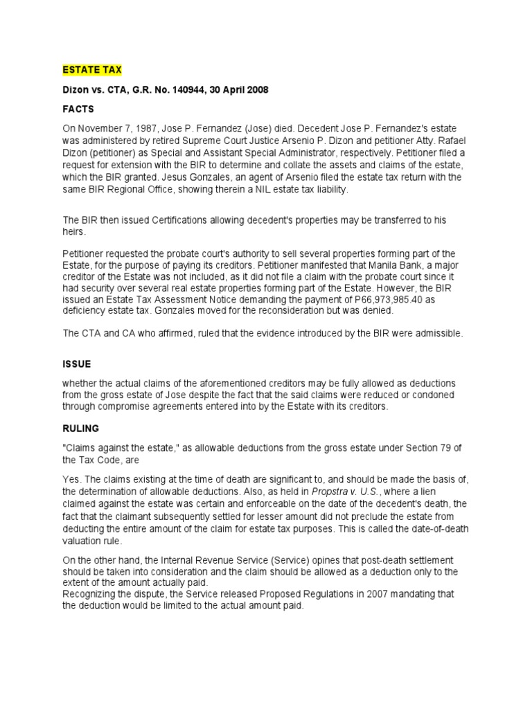 Estate Tax Deductions and Rulings Explained | PDF | Value Added Tax ...