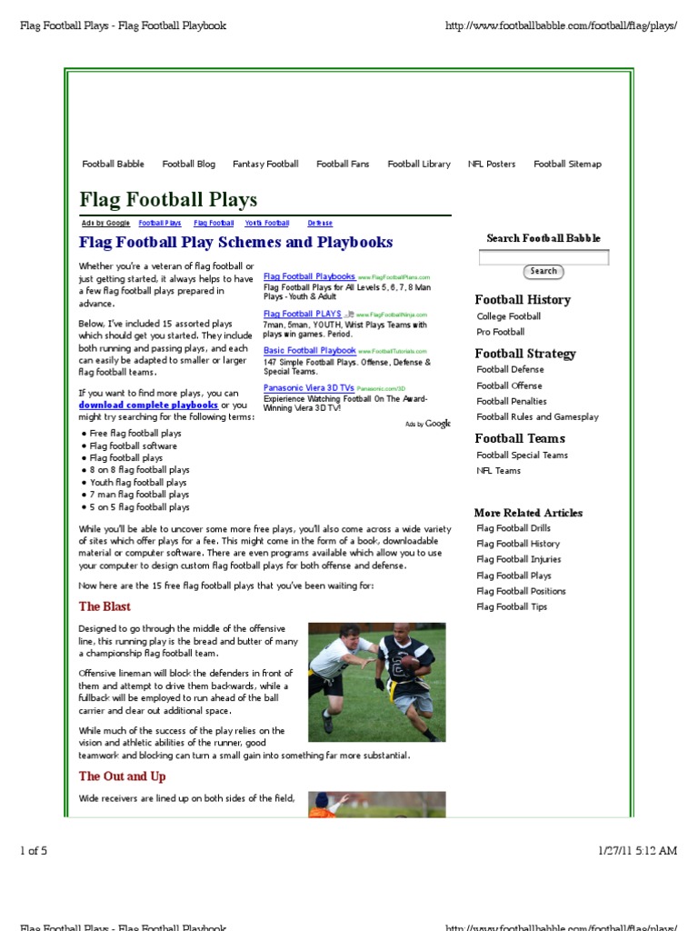 Flag Football Plays Flag Football Playbook PDF Quarterback