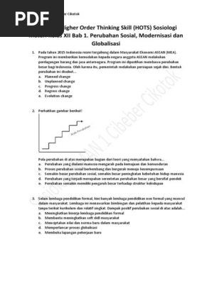 Soal Soal Higher Order Thinking Skill Hots Sosiologi Materi Kelas Xii Bab 1 Perubahan Sosial Modernisasi Dan Globalisasi 1