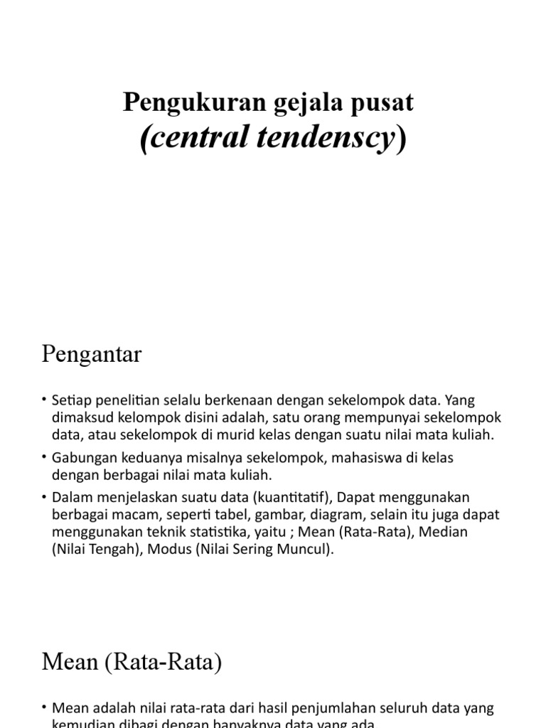 Pengukuran Mean, Median, dan Modus Data | PDF | Metode & Bahan Ajar