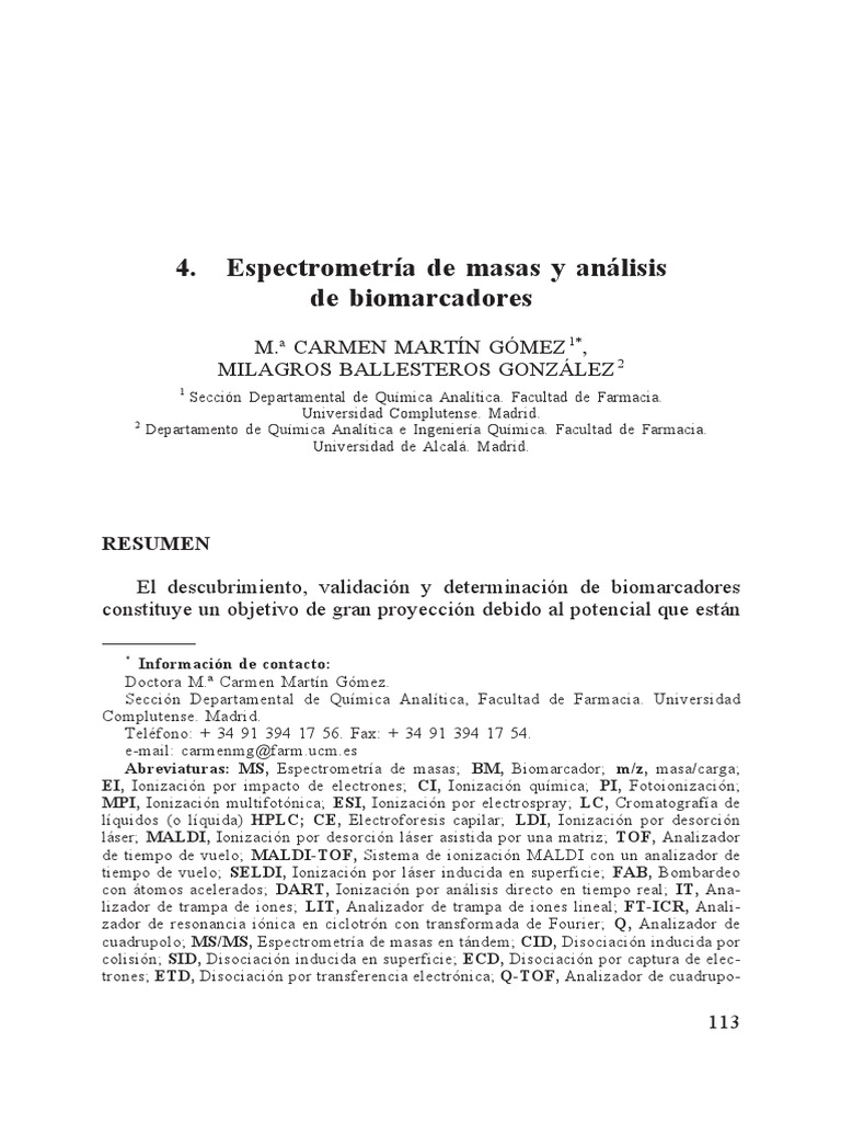 Espectrometría de Masas y Análisis PDF | PDF | Espectrometría de masas ...
