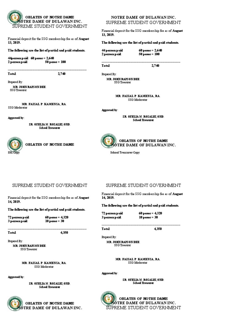 SSG Membership Fee Financial Report | PDF | University Of Notre Dame ...