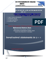 Input/output Statements in C++: Muhammad Saleem Raza