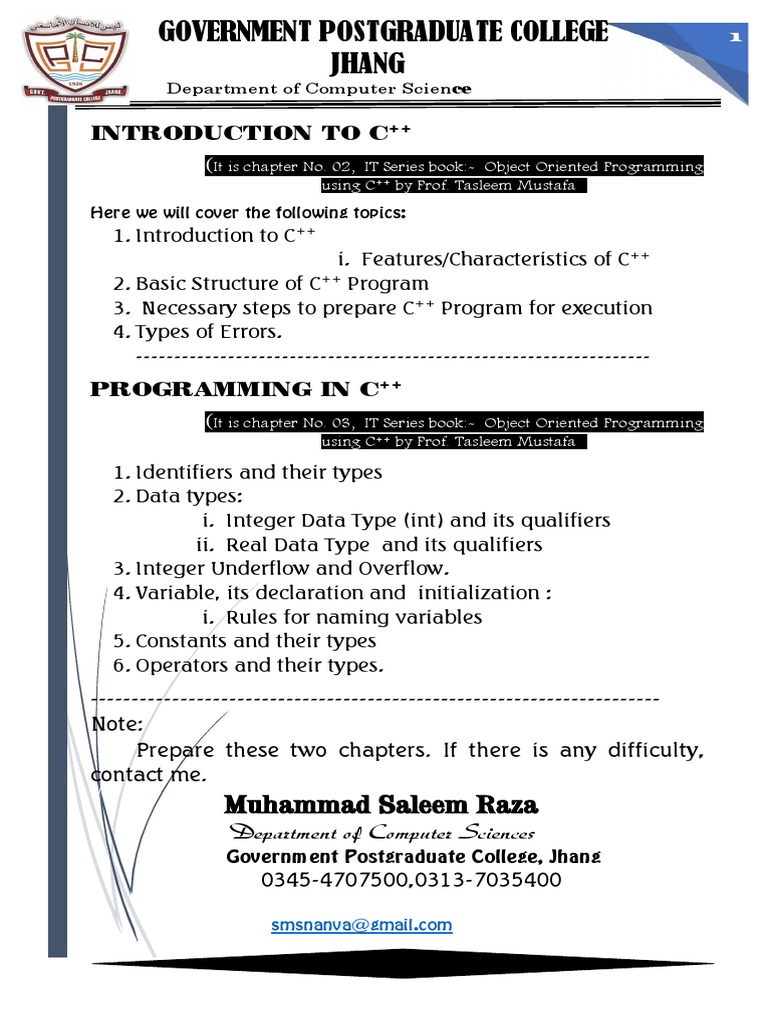 Introduction To C: Department of Computer Sciences | PDF