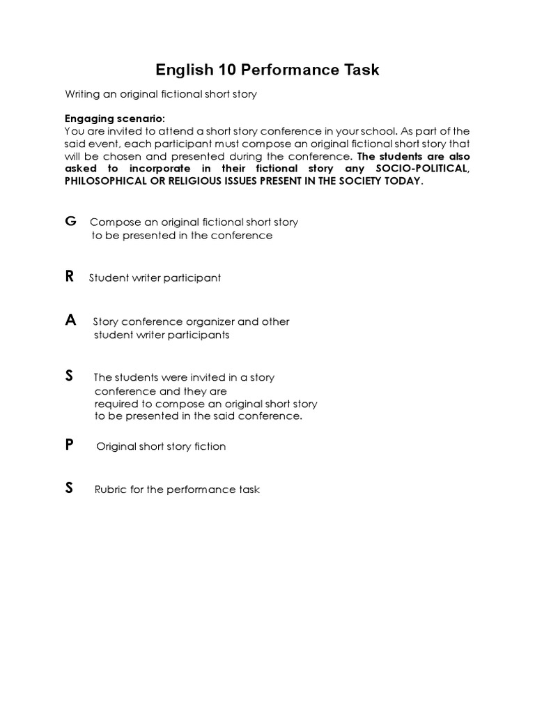 English 10 First TermPerformance Task | PDF | Writers | Short Stories