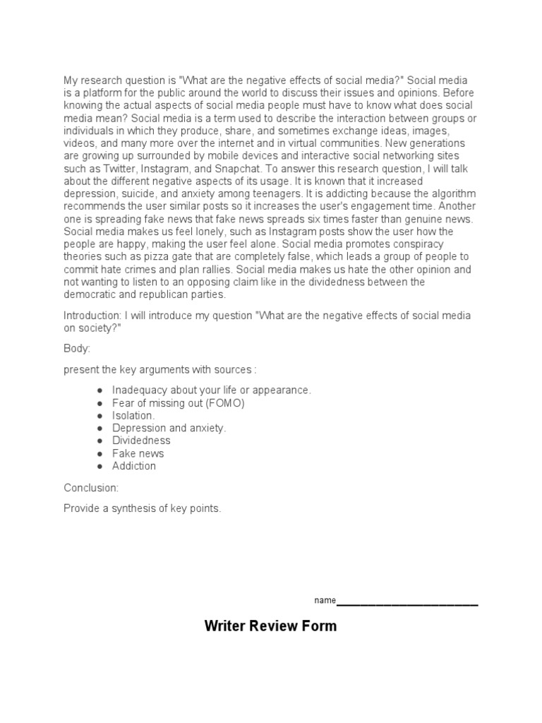 What Are The Negative Effects of Social Media | PDF | Social Media ...