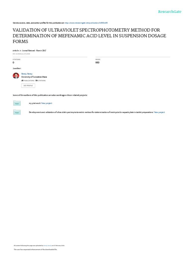 Validation of Ultraviolet Spectrophotometry Method PDF | PDF ...