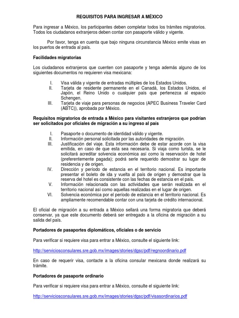 Requisitos para Ingresar A Mexico PDF | PDF | Visa de viaje | México