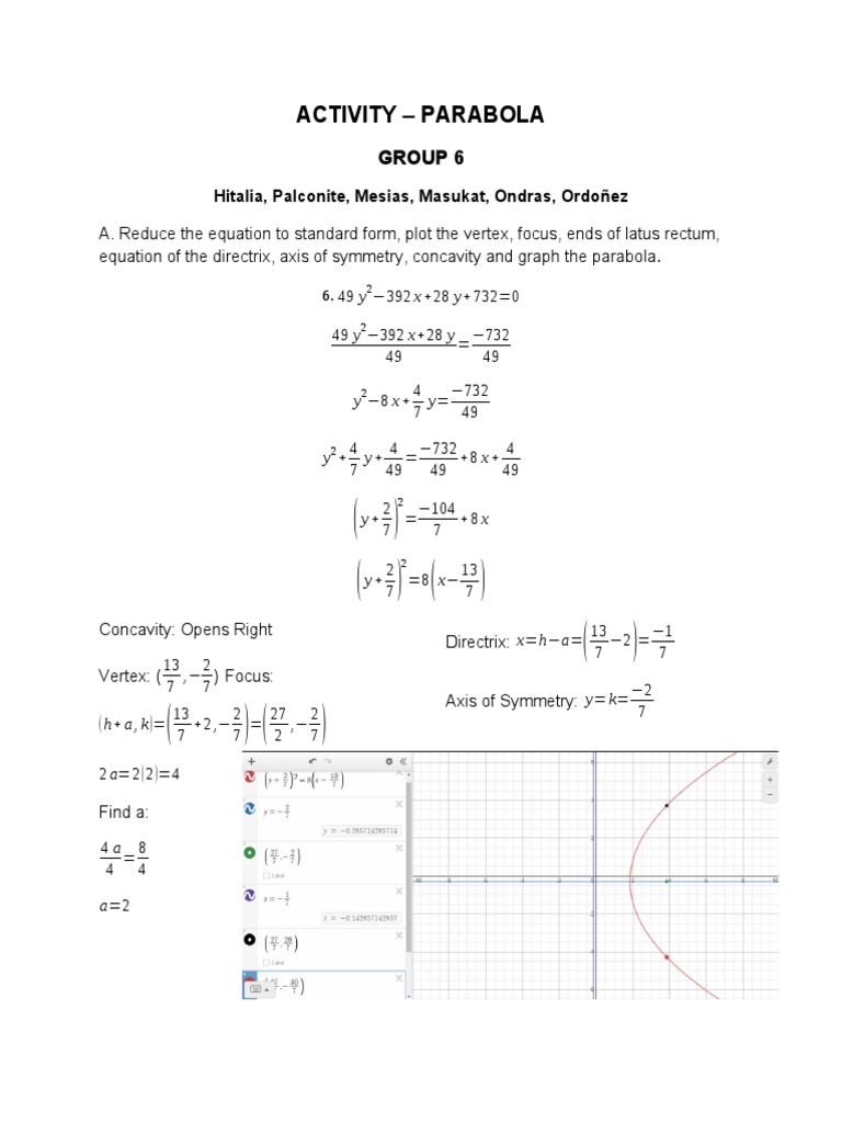 Activity Parabola Pdf Algebraic Geometry Manifold