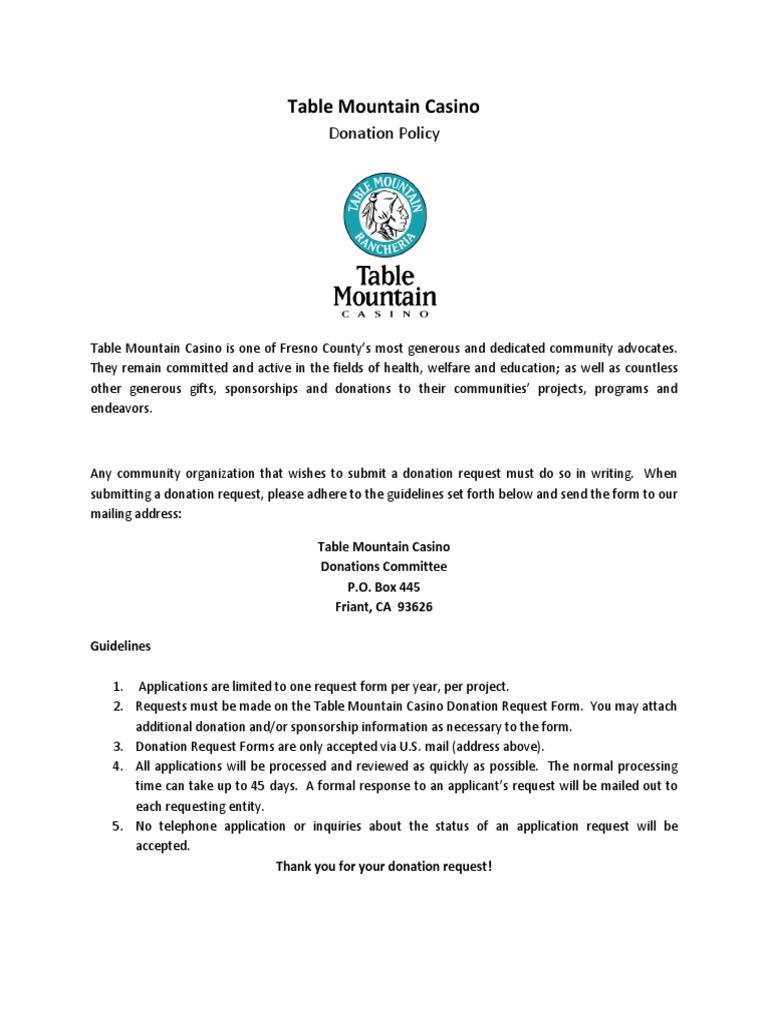 Table Mountain Casino Donation Policy PDF United States Postal