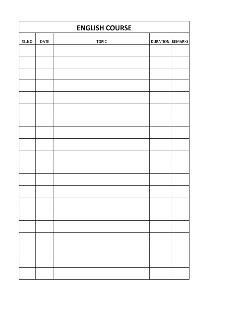 English Course: SL - No Date Topic Duration Remarks | PDF