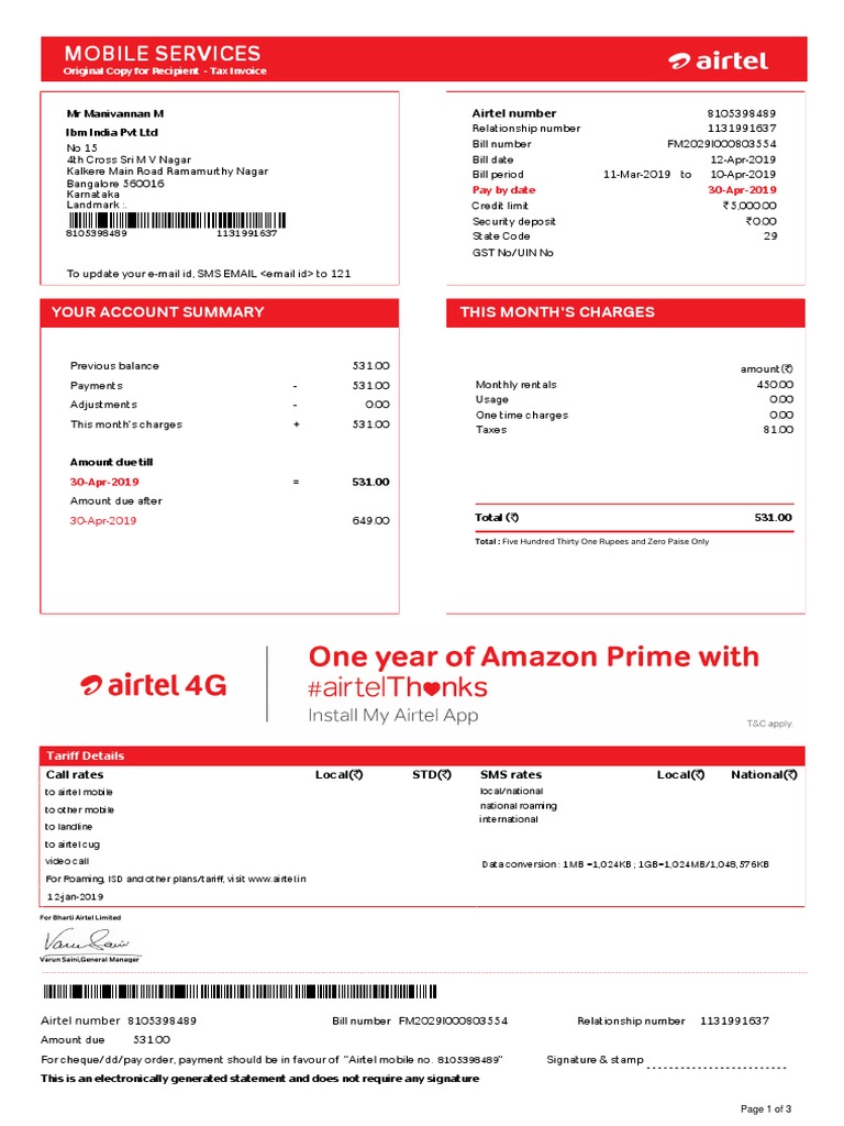 Airtel Datacard Apr 2019 PDF PDF Payments Credit Card