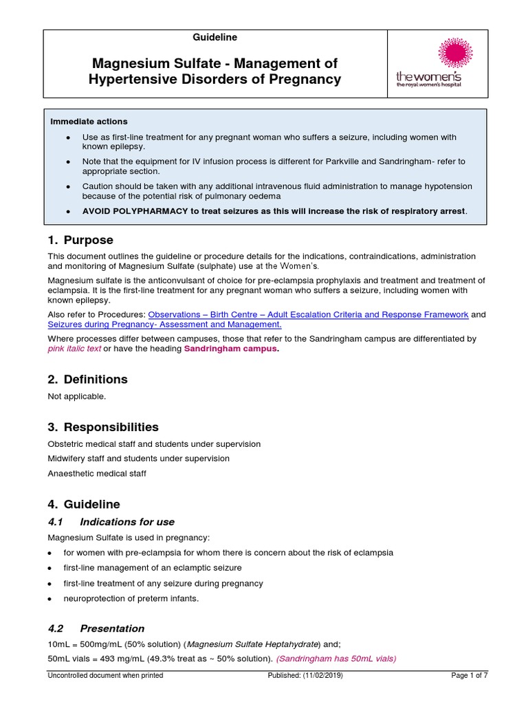 Magnesium Sulfate - Management of Hypertensive Disorders of Pregnancy ...