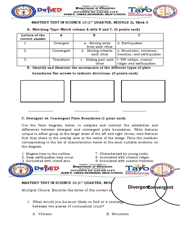Mastery Test and Answer Key Week 3, 4, 5 PDF Plate Tectonics Structural Geology