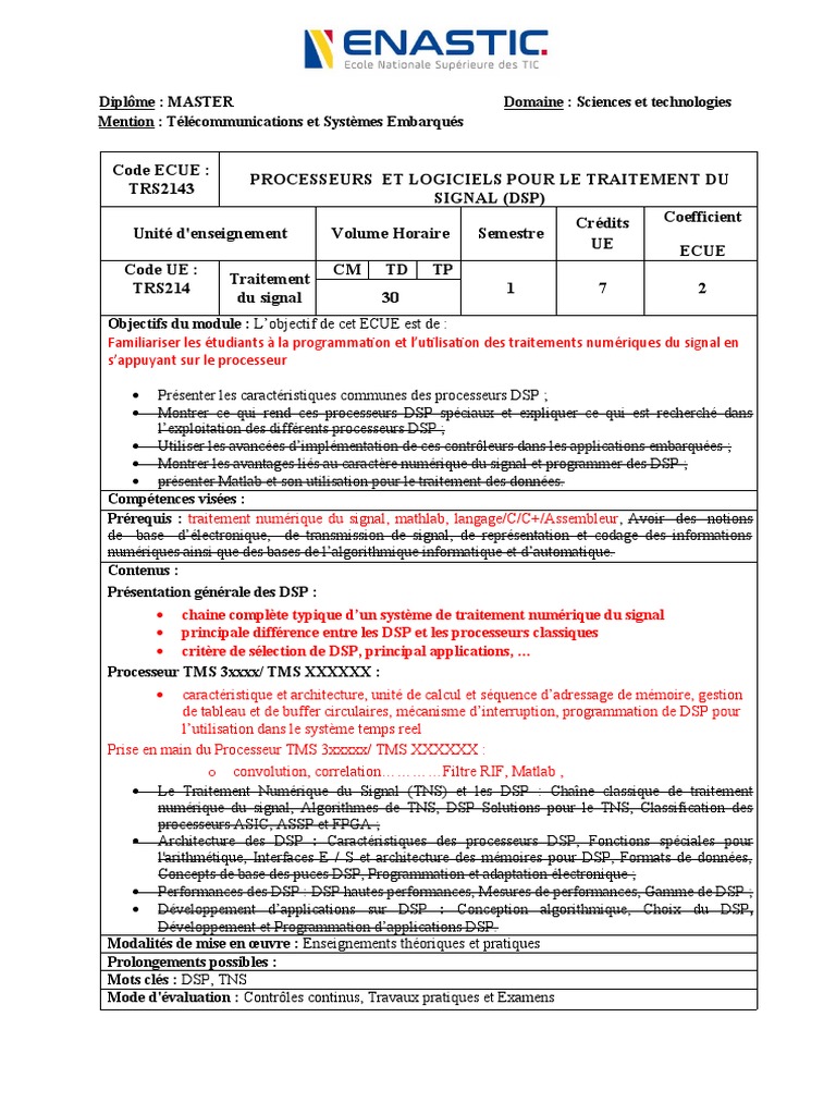 Traitement Numérique du Signal et DSP | PDF | Processeur de signal ...