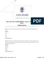 SSC CGL 2017 EXAM PAPER: Held On 08-AUG-2017 Shift-1 (Mathematics)