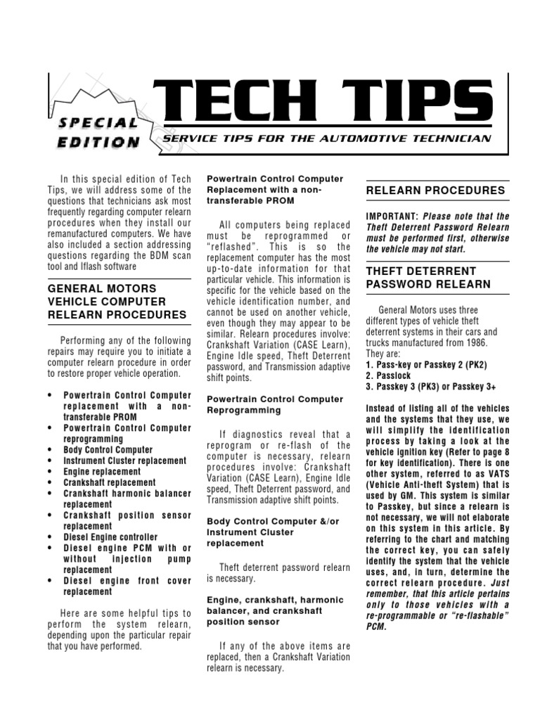 GM Engine Computer Relearn Procedures PDF Transmission (Mechanics